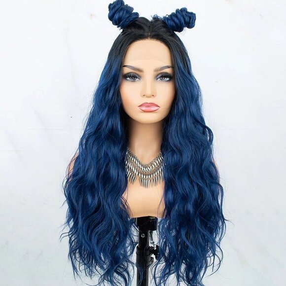 Ombre Blue-Black Roots Lace Wig